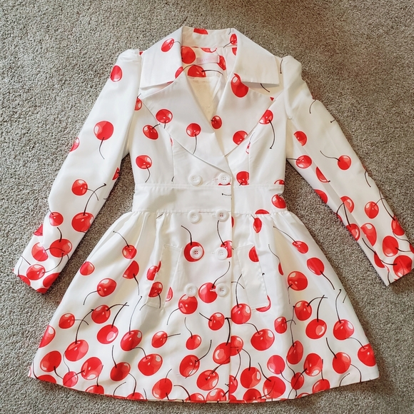 Blinglor Trench Coat Adorned with Cherries - Picture 1 of 5